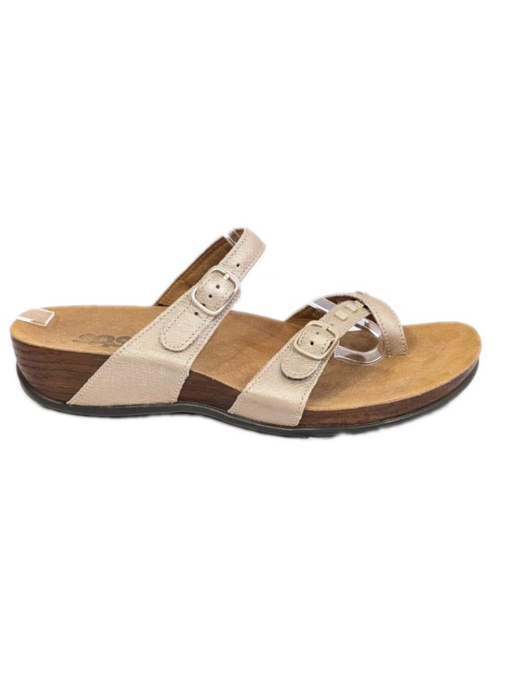SAS Sandals sz 9 Women Comfort Shoes Leather Jett Toe Loop Slides Gold studs